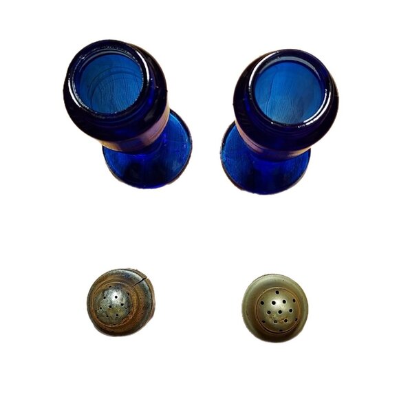 Salt And Pepper Shakers L E Smith Cobalt Blue Mt Pleasant - Picture 6 of 7
